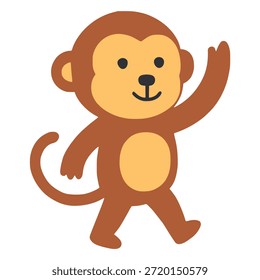 cute monkey standing hand drawn animal flat color vector illustration template design