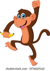cute monkey standing and holding a banana