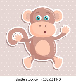 Cute monkey sticker vector illustration. Flat design.