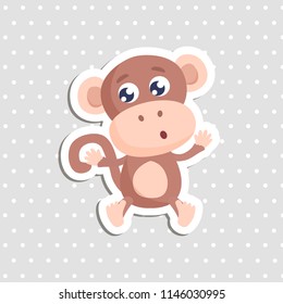 Cute monkey sticker vector illustration. Flat design.