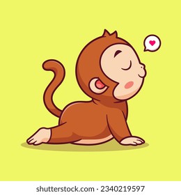 Cute Monkey Stretching Cartoon Vector Icon Illustration. Animal Sport Icon Concept Isolated Premium Vector. Flat Cartoon Style