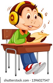 Cute monkey student character illustration