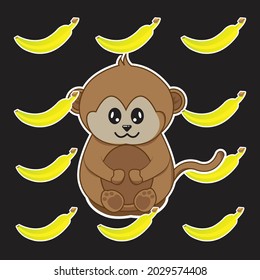mono lindo rodeado de banana dulce
