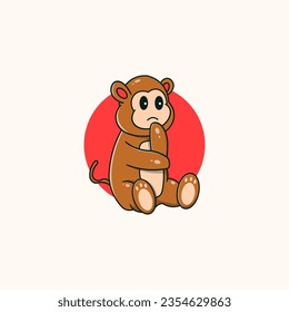 Cute Monkey Think Cartoon Vector Icon Illustration. Premium Vector.