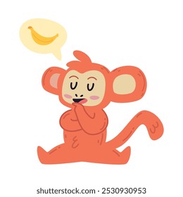cute monkey thinking in a banana isolated