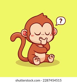 Cute Monkey Thinking Cartoon Vector Icon Illustration. Animal Nature Icon Concept Isolated Premium Vector. Flat Cartoon Style