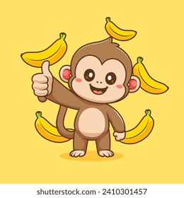 Cute Monkey Thumbs Up With Banana Cartoon Vector Icon
Illustration. Animal Food Icon Concept Isolated Premium
Vector. Flat Cartoon Style