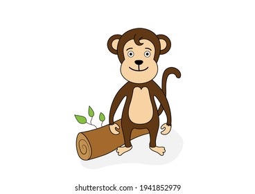 Reiner Affe mit Holz auf weißem Hintergrund. Vektorgrafik.