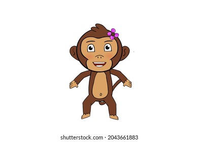 Cute monkey Try to Jump cartoon icon. Vector illustration drawing of monkey outlined 