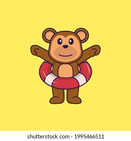 Cute monkey using a float. Animal cartoon concept isolated. Can used for t-shirt, greeting card, invitation card or mascot.