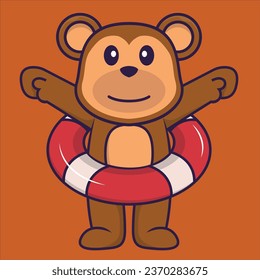 Cute monkey using a float. Animal cartoon concept isolated. Can used for t-shirt- greeting card- invitation card or mascot.