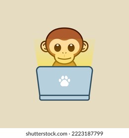 Cute Monkey Using Laptop Illustration