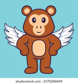 Cute monkey using wings. Animal cartoon concept isolated. Can used for t-shirt- greeting card- invitation card or mascot.