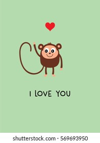 cute monkey valentine gift card