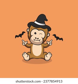 Cute monkey with vampire costume cartoon illustration