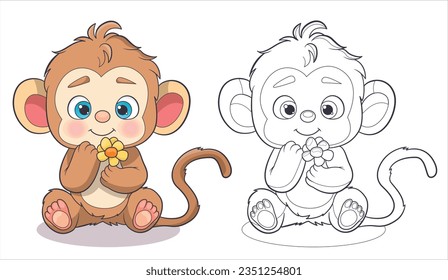 cute monkey vector drawing coloring book