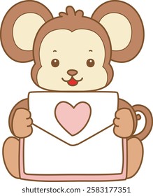 Cute Monkey vector icon. Funny baby Monkey animal series stock illustration. life of fluffy Monkey designs.
Monkey bring a love letter