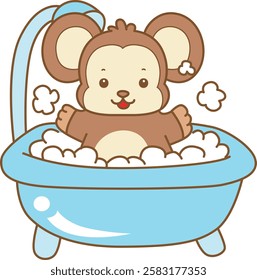 Cute Monkey vector icon. Funny baby Monkey animal series stock illustration. life of fluffy Monkey designs.
Monkey take a bath