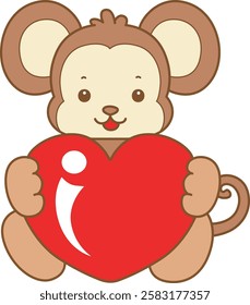 Cute Monkey vector icon. Funny baby Monkey animal series stock illustration. life of fluffy Monkey designs.
Monkey bring a red heart