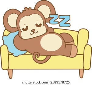 Cute Monkey vector icon. Funny baby Monkey animal series stock illustration. life of fluffy Monkey designs.
Monkey lay in the chair