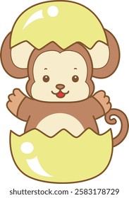 Cute Monkey vector icon. Funny baby Monkey animal series stock illustration. life of fluffy Monkey designs.
Monkey is birth from the egg