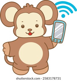 Cute Monkey vector icon. Funny baby Monkey animal series stock illustration. life of fluffy Monkey designs.
Monkey finding an internet signal