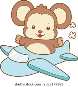 Cute Monkey vector icon. Funny baby Monkey animal series stock illustration. life of fluffy Monkey designs.
Monkey riding a plane