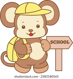 Cute Monkey vector icon. Funny baby Monkey animal series stock illustration. life of fluffy Monkey designs.
Monkey going to school