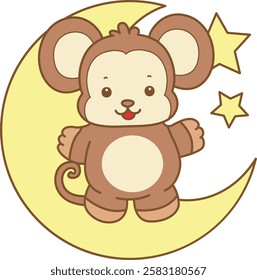 Cute Monkey vector icon. Funny baby Monkey animal series stock illustration. life of fluffy Monkey designs.
Monkey stand up in the moon