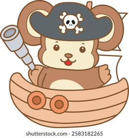 Cute Monkey vector icon. Funny baby Monkey animal series stock illustration. life of fluffy Monkey designs.
Monkey wearing a pirates costume