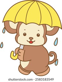 Cute Monkey vector icon. Funny baby Monkey animal series stock illustration. life of fluffy Monkey designs.
Monkey bring an umbrella