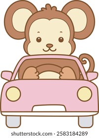 Cute Monkey vector icon. Funny baby Monkey animal series stock illustration. life of fluffy Monkey designs.
Monkey driving a pink car