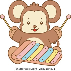 Cute Monkey vector icon. Funny baby Monkey animal series stock illustration. life of fluffy Monkey designs.
Monkey playing a xylophone