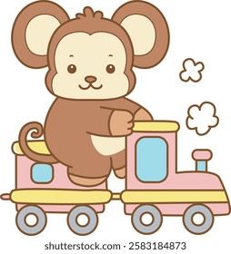 Cute Monkey vector icon. Funny baby Monkey animal series stock illustration. life of fluffy Monkey designs.
Monkey riding a train