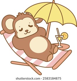 Cute Monkey vector icon. Funny baby Monkey animal series stock illustration. life of fluffy Monkey designs.
Monkey lay in the beach