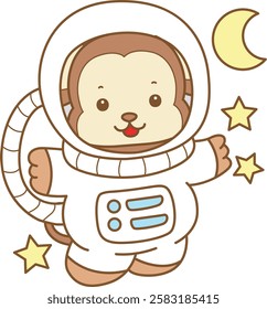 Cute Monkey vector icon. Funny baby Monkey animal series stock illustration. life of fluffy Monkey designs.
Monkey wearing an astronaut costume