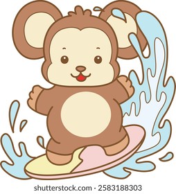 Cute Monkey vector icon. Funny baby Monkey animal series stock illustration. life of fluffy Monkey designs.
Monkey playing a surfing