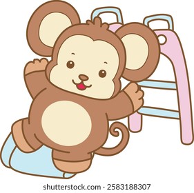 Cute Monkey vector icon. Funny baby Monkey animal series stock illustration. life of fluffy Monkey designs.
Monkey playing a sliding