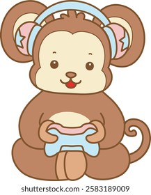 Cute Monkey vector icon. Funny baby Monkey animal series stock illustration. life of fluffy Monkey designs.
Monkey play a game