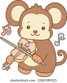 Cute Monkey vector icon. Funny baby Monkey animal series stock illustration. life of fluffy Monkey designs.
Monkey playing a violin