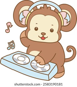 Cute Monkey vector icon. Funny baby Monkey animal series stock illustration. life of fluffy Monkey designs.
Monkey playing a disc in the clubbing