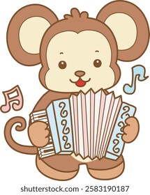 Cute Monkey vector icon. Funny baby Monkey animal series stock illustration. life of fluffy Monkey designs.
Monkey playing an accordion