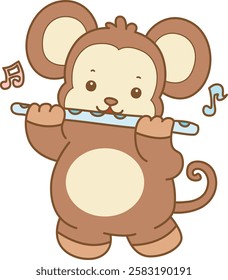 Cute Monkey vector icon. Funny baby Monkey animal series stock illustration. life of fluffy Monkey designs.
Monkey playing a flute