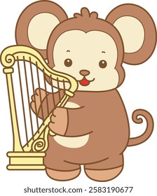 Cute Monkey vector icon. Funny baby Monkey animal series stock illustration. life of fluffy Monkey designs.
Monkey playing a harpa