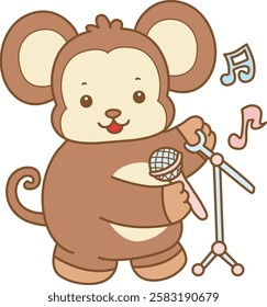 Cute Monkey vector icon. Funny baby Monkey animal series stock illustration. life of fluffy Monkey designs.
Monkey sing a song with microphone