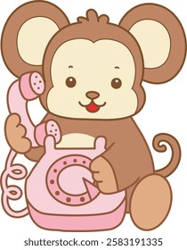 Cute Monkey vector icon. Funny baby Monkey animal series stock illustration. life of fluffy Monkey designs.
Monkey calling someone in the phone