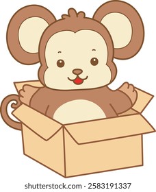 Cute Monkey vector icon. Funny baby Monkey animal series stock illustration. life of fluffy Monkey designs.
Monkey in the cardboard