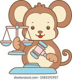 Cute Monkey vector icon. Funny baby Monkey animal series stock illustration. life of fluffy Monkey designs.
Monkey bring a hammer and scales