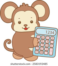 Cute Monkey vector icon. Funny baby Monkey animal series stock illustration. life of fluffy Monkey designs.
Monkey bring a calculator