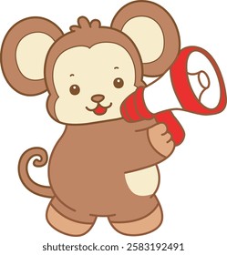 Cute Monkey vector icon. Funny baby Monkey animal series stock illustration. life of fluffy Monkey designs.
Monkey bring a megaphone